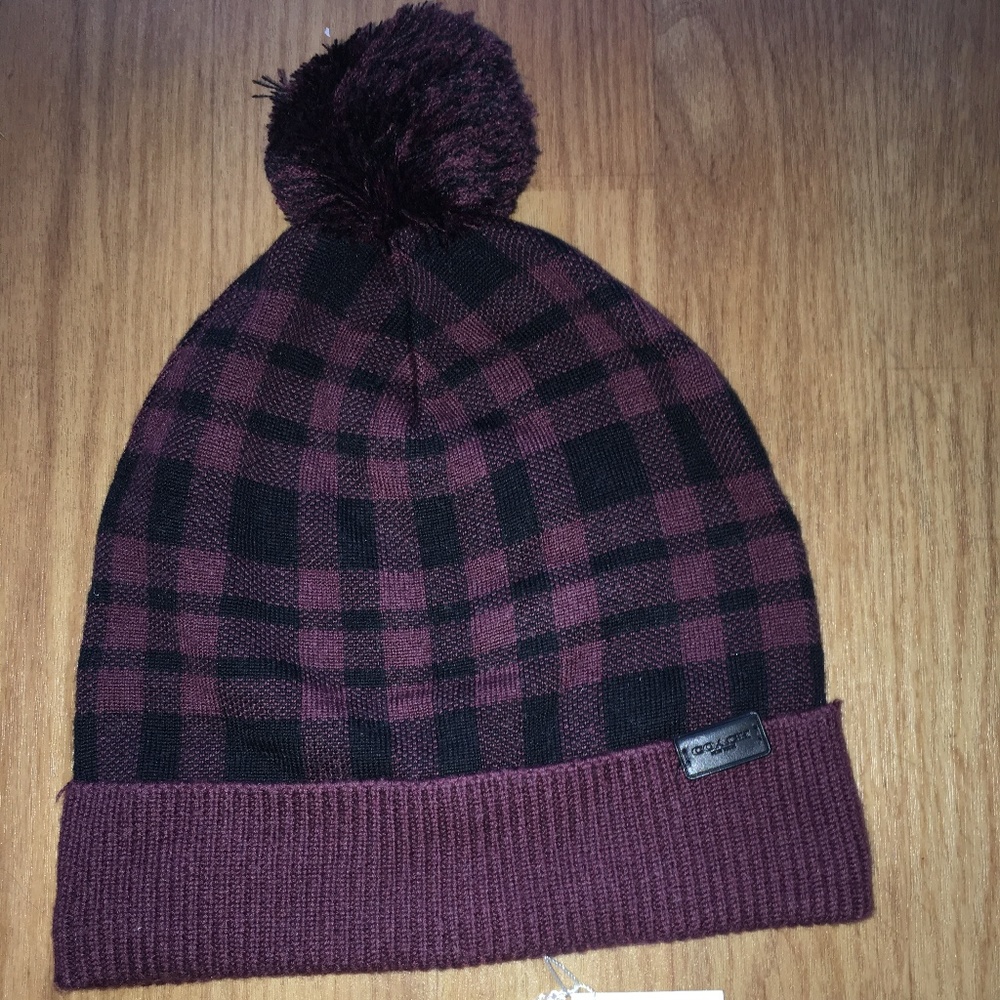 COACH Plaid Pom Pom Hat